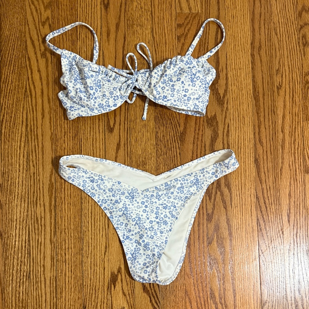 Hollister Blue and White Bikini Top